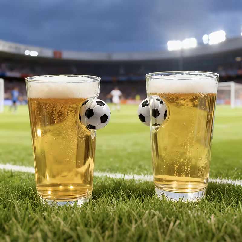 Football Handle Glass 550ml | Unique Soccer Ball Grip Drinking Glass for Cold Drinks, Juice & Mocktails