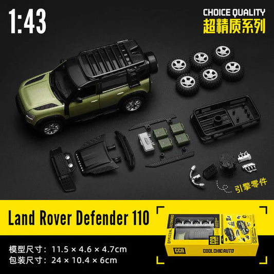 CCA 1:43 Land Rover Defender 110 DIY Diecast Model Car with Detachable Parts | Licensed Alloy SUV Toy Car | Openable Doors | Mix Colour Collectible Scale Model