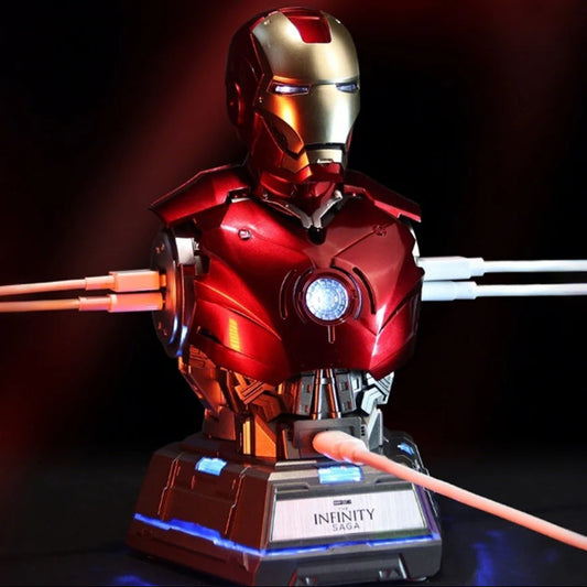 Iron Man Arc Reactor Charging Station Bust – Marvel-Inspired Mecha Desktop Fast Charging Dock | USB-C PD65W Mobile Phone Charger | Collectible Desk Display