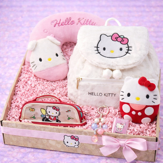 Hello Kitty Kawaii Gift Hamper Set – Backpack, Water Bottle, Pencil Pouch, Plush Toy & Accessories | Cute Sanrio Gift Box