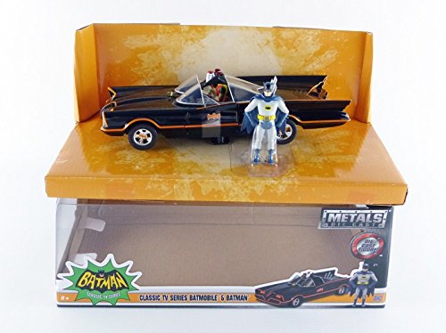Jada Toys DC Comics Batman Classic TV Series Batmobile with Batman Figure Diecast Collection Set B 1:32 Scale | Official Licensed Metal Model Car & Collectible Action Figure
