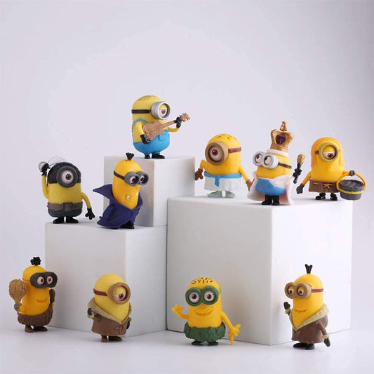 Minions PVC Action Figure Set (Pack of 10) | Mini Collectible Cartoon Figurines | Desk Decor, Cake Toppers & Kids Gift Set