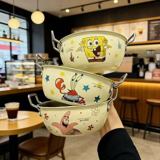 SpongeBob SquarePants Stainless Steel Serving Bowl with Side Handles – Cute Cartoon Cooking & Serving Pot (Single Piece)