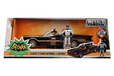 Jada Toys DC Comics Batman Classic TV Series Batmobile with Batman Figure Diecast Collection Set B 1:32 Scale | Official Licensed Metal Model Car & Collectible Action Figure