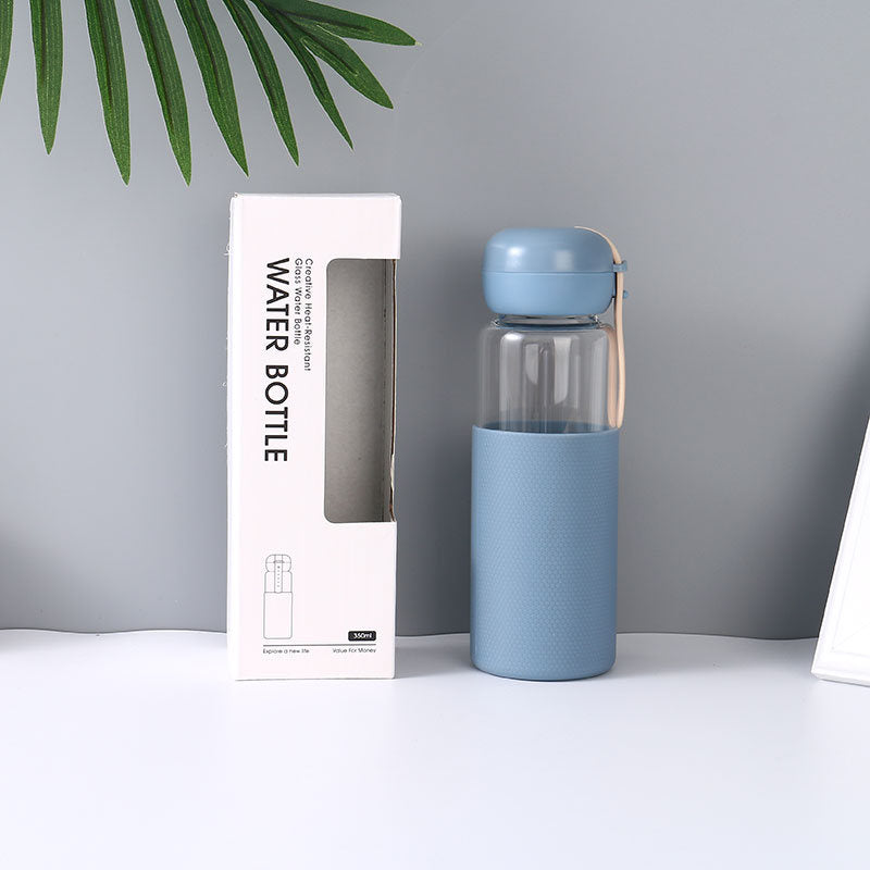 Creative Heat-Resistant Glass Water Bottle (Blue)