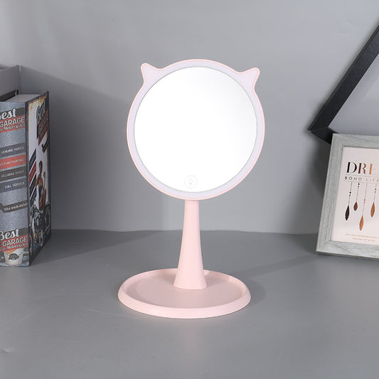 Table Mirror with LED Lamp-Pink