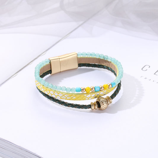 Blue Layered Beads Tassel Bracelet