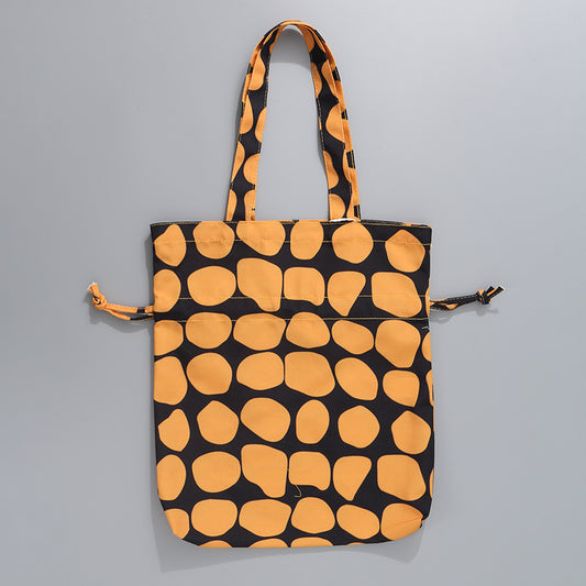 Large Potato Prints Shopping Tote Bag with Drawstring (Black)