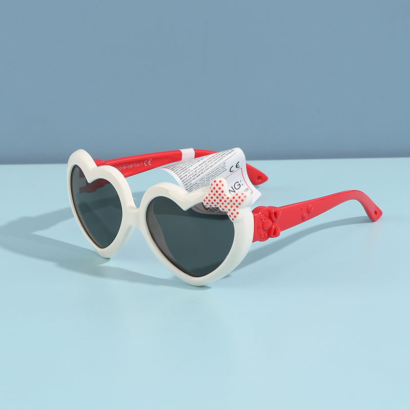 Loving-Heart Bowknot Flexible TPE Sunglasses for Kids (White) (5-12Y)
