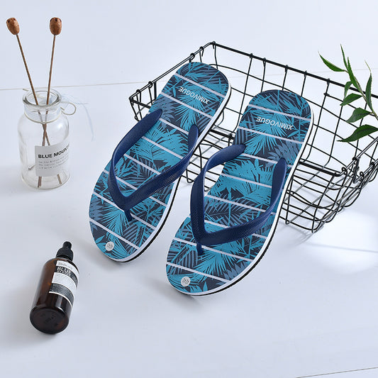 Tropical Rainforest Flip Flops for Men (42/43)(Navy Blue)