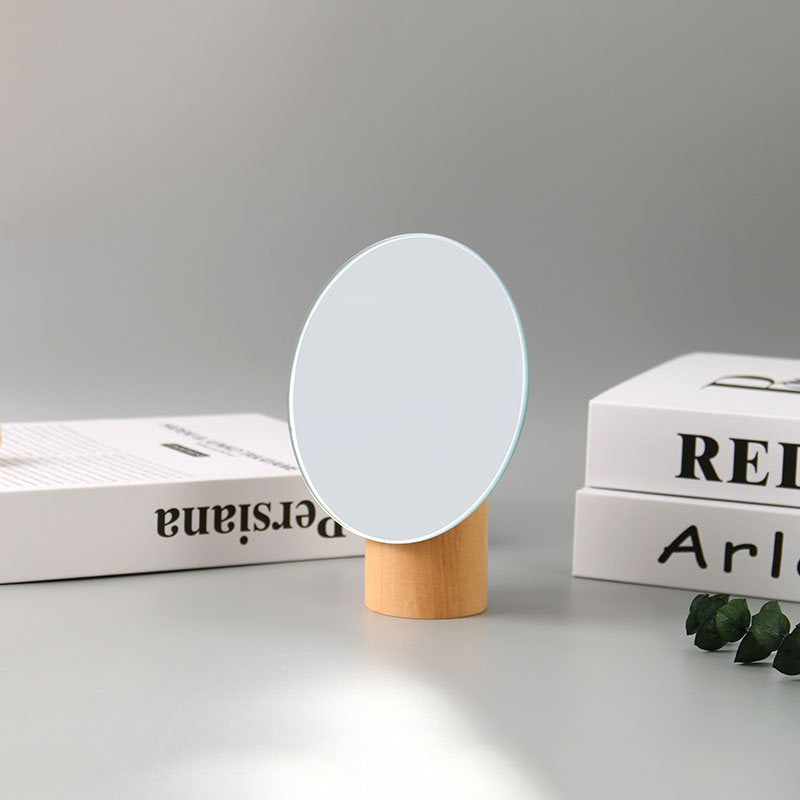 Nordic Style Small-Sized Tabletop Round Mirror with Wooden Stand