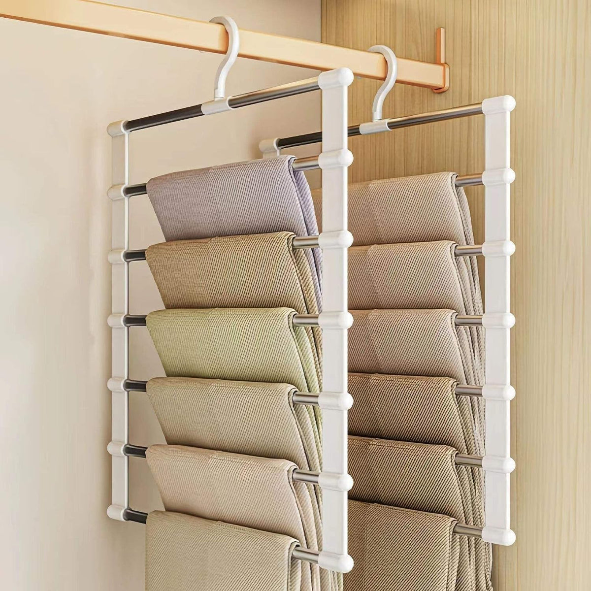 7-Pole Multi-Purpose Pants Hanger & Wardrobe Organizer – Space-Saving Trouser, Scarf, Tie & Clothing Storage Rack