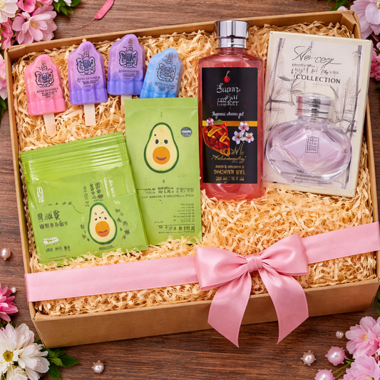 Ultimate Cute Skincare & Beauty Hamper | Cherry Shower Gel + Perfume + 50 Sheet Masks + 6 Lip Balms | Budget Luxury Gift Set for Birthdays & Gifting