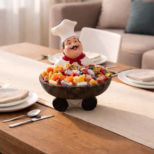 Chef Figurine Snack Tray Bowl – Decorative Serving Bowl with Chef Statue | Dry Fruit, Candy & Snacks Organizer for Home & Kitchen