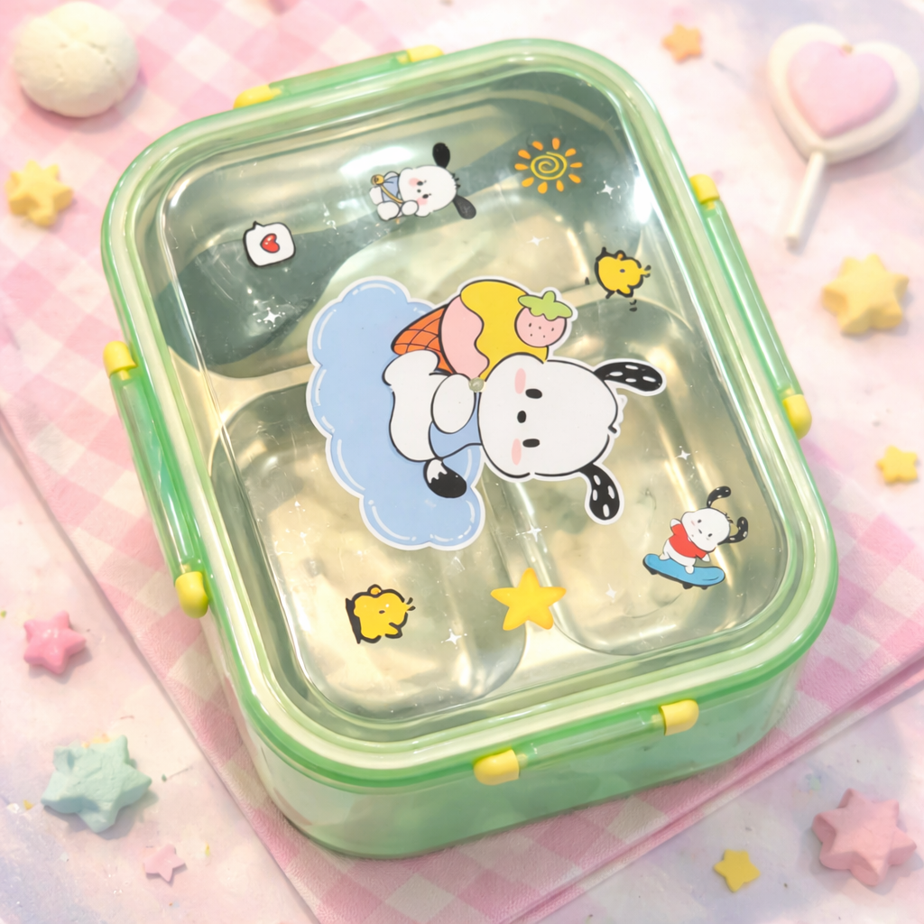 Kawaii Sanrio Style 3-Compartment Lunch Box | Kuromi, Cinnamoroll, My Melody & Pochacco Bento Box for Kids & Adults