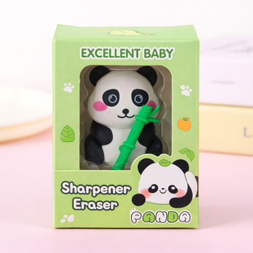 Kawaii Cartoon Eraser Cum Sharpener Set of 6 | Cute Panda, Dinosaur, Unicorn, Astronaut & Bunny Pencil Sharpener Erasers for Kids & Students