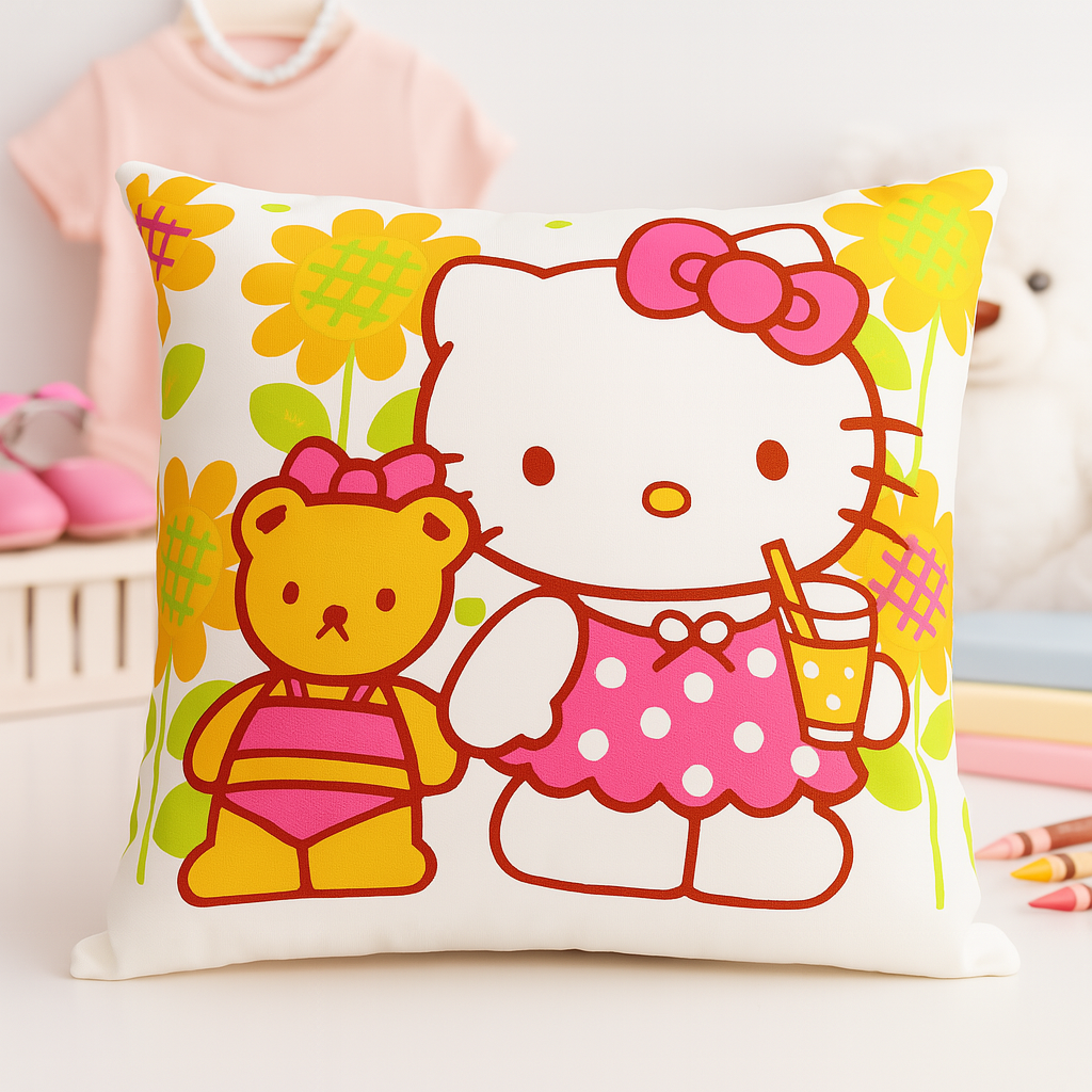 Cute Character Cushion – Hello Kitty & Teddy Design