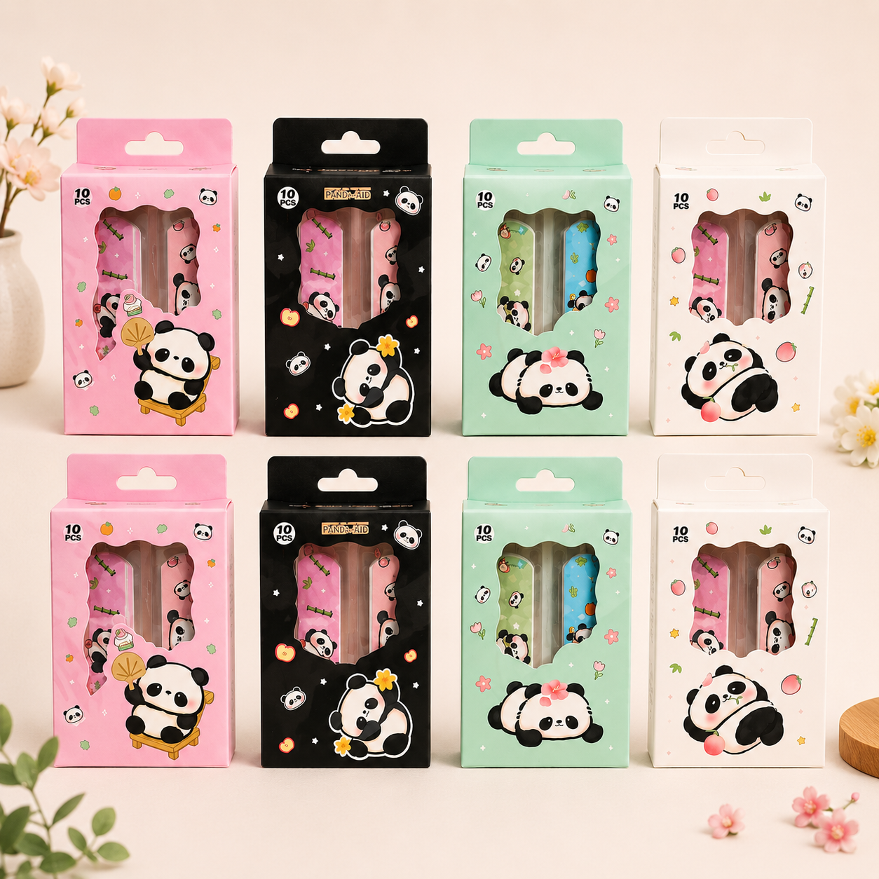 Panda Cartoon Adhesive Bandages Set of 6 Boxes (60 Bandages Total) | Cute Waterproof Kids Band Aid | Kawaii First Aid Bandages for Children & Adults