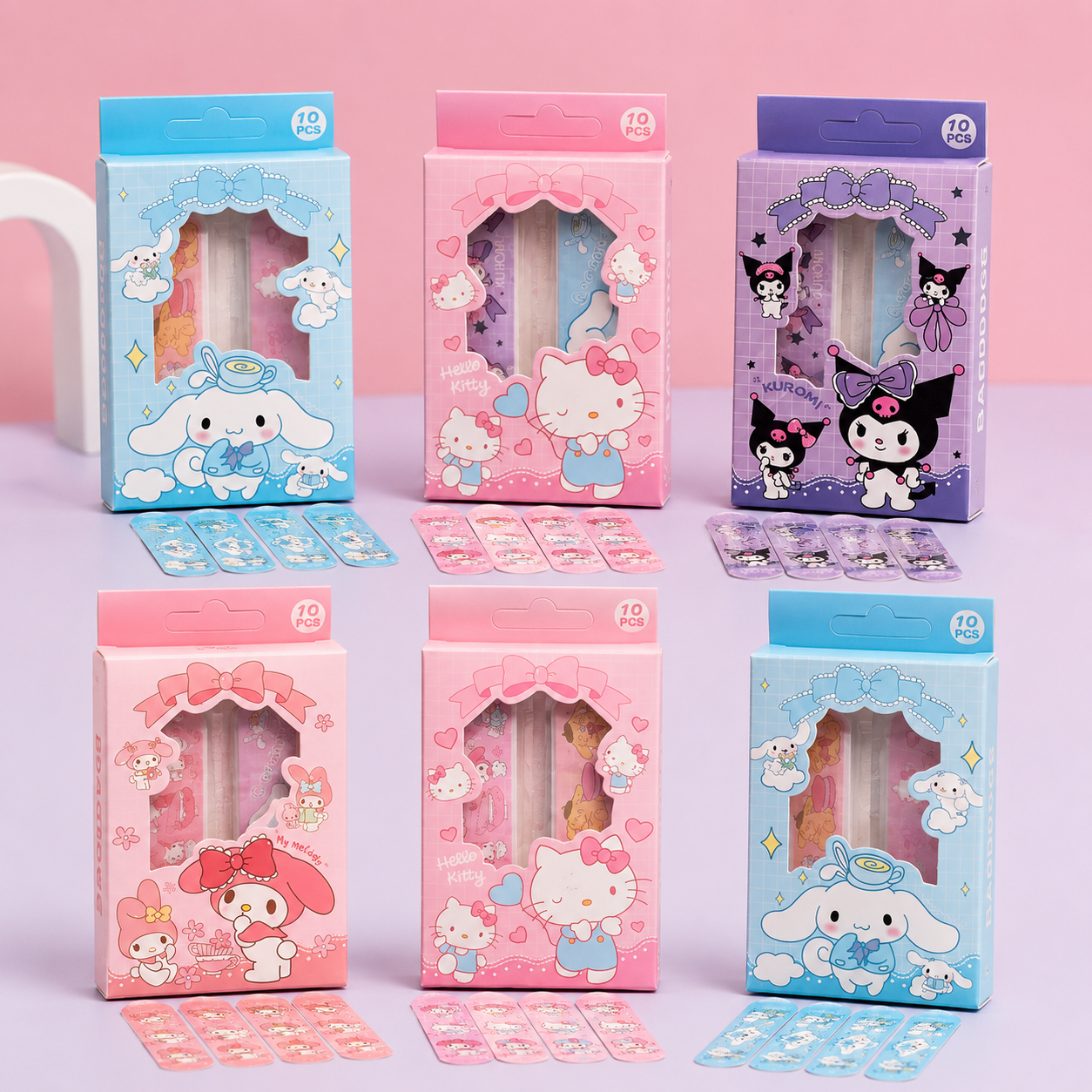 Kawaii Sanrio Cartoon Bandages Set of 6 Boxes (60 Adhesive Bandages) | Hello Kitty, Cinnamoroll, Kuromi & My Melody Cute Waterproof First Aid Bandages for Kids & Adults