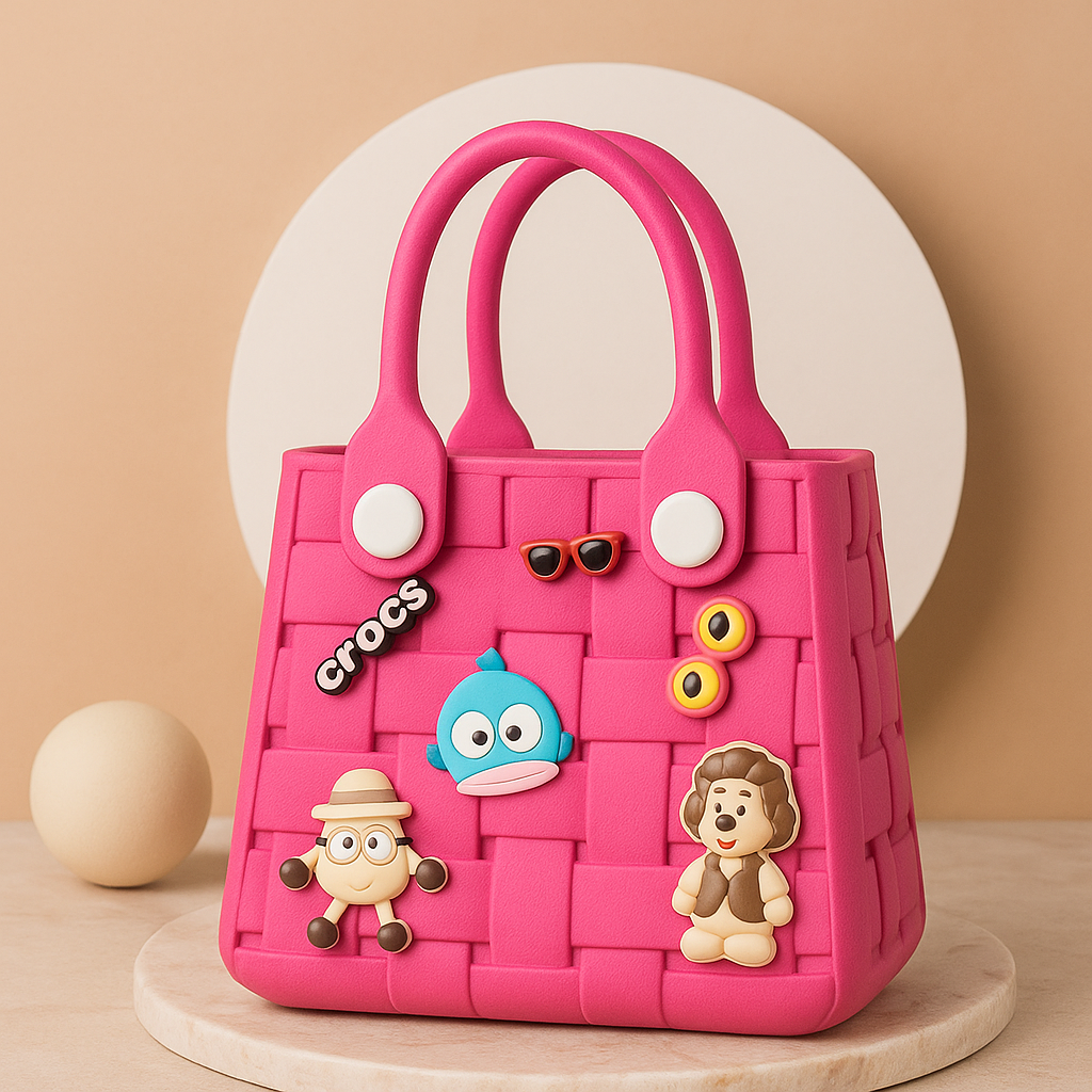 Cute Crocs Style Tote Bag with Cartoon Charms | Kawaii Waterproof EVA Handbag