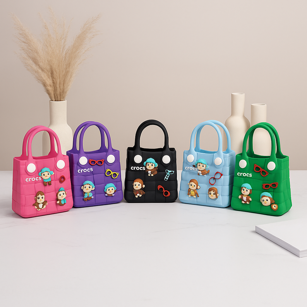 Cute Crocs Style Tote Bag with Cartoon Charms | Kawaii Waterproof EVA Handbag