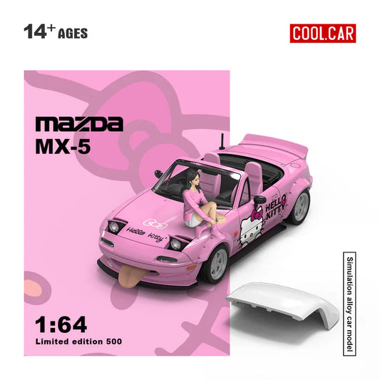 Cool Car Mazda MX-5 Hello Kitty Edition Diecast Model 1:64 Scale with Figurine – Limited Edition 500 Collectible Toy Car