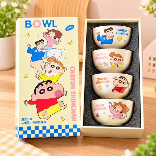 Crayon Shinchan Bowl Set of 4 | 850ml Cartoon Bowls | 6 Inch Shin Chan Rice & Soup Bowls with Gift Box