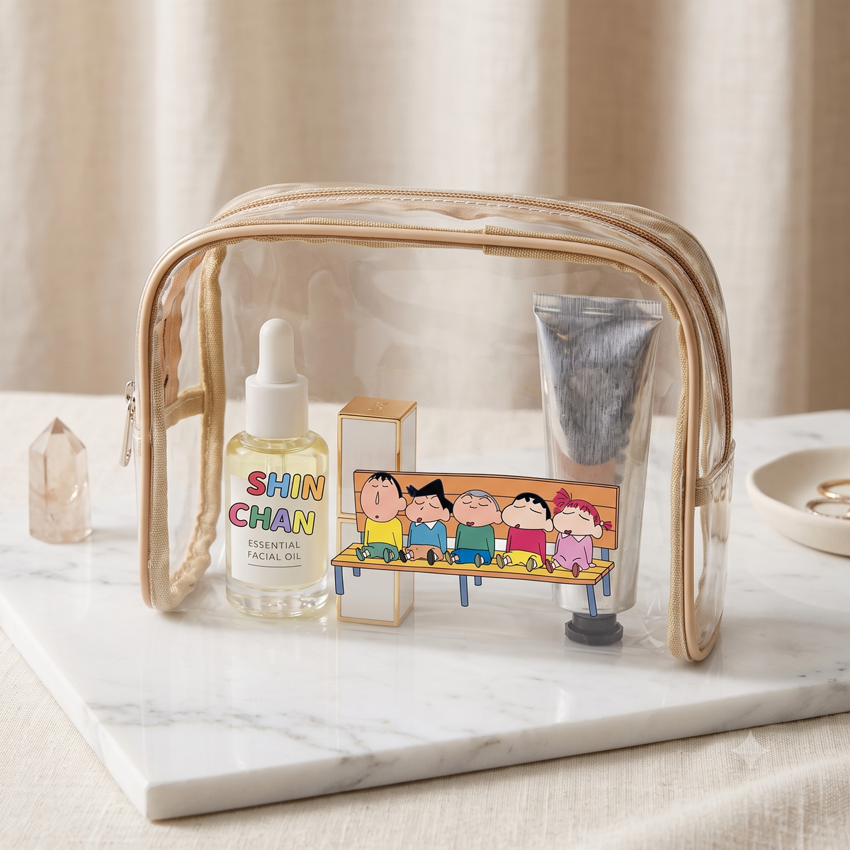 Crayon Shin-Chan Transparent Cosmetic Pouch | Cute Kawaii Makeup, Toiletry & Stationery Organizer Bag