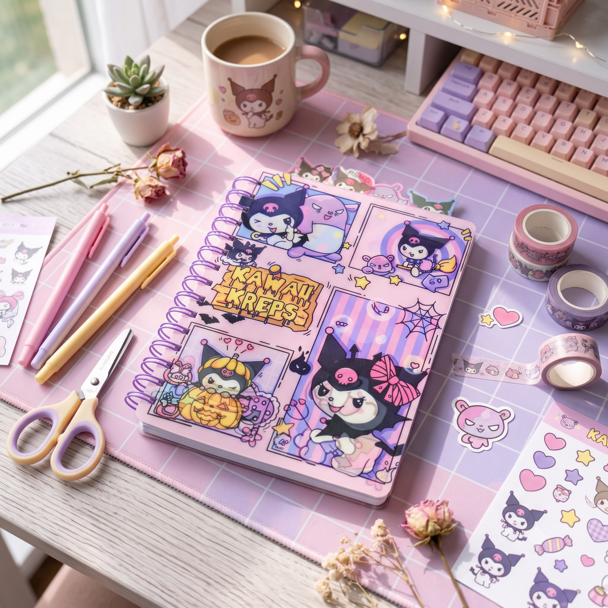 Kuromi Aesthetic Spiral Diary Notebook – Cute Kawaii Sanrio Writing Journal for Girls, Students & Stationery Lovers