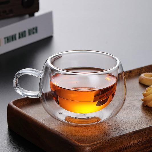 Double Wall Borosilicate Glass Tea Cup with Handle | Transparent Insulated Coffee Mug for Tea, Coffee & Milk