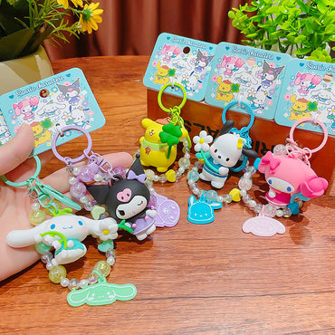Sanrio official Character Bag Charm with Flower & Glitter Beads Keychain