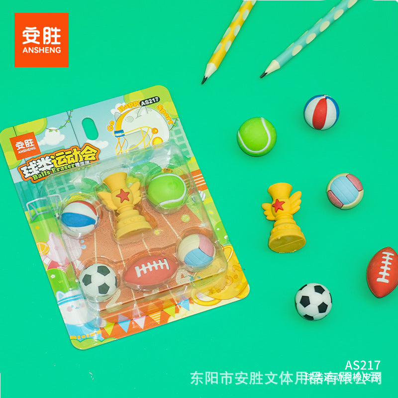 Kawaii Sports Ball Eraser Set | Cute Mini Erasers for Kids