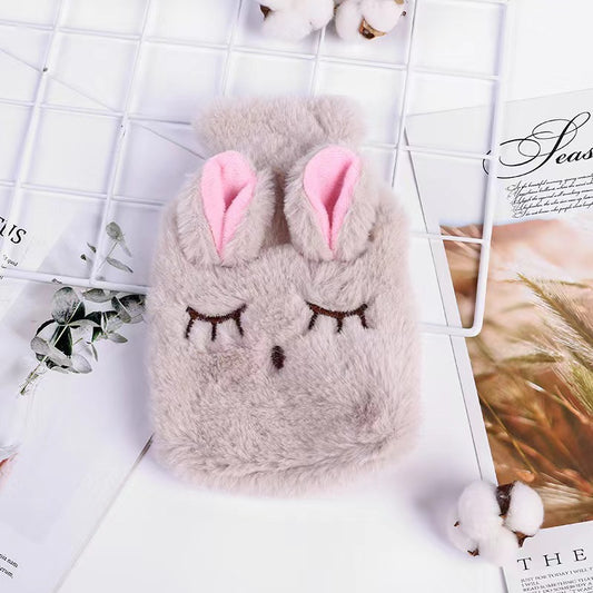 Kawaii Bunny Plush Hot Water Bottle 500ml – Cute Soft Fur Warm Water Bag for Pain Relief, Winter Heating & Cozy Comfort