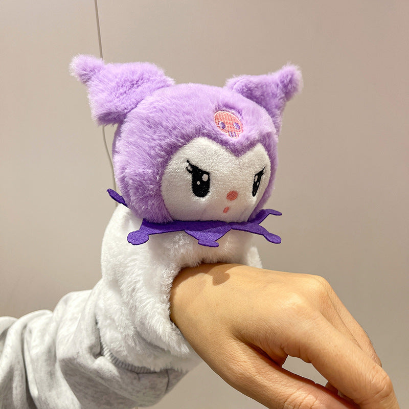 Kawaii Kuromi Plush Wristband Bracelet – Soft Cartoon Stuffed Slap Band | Cute Anime Arm Plush (Black & Purple)