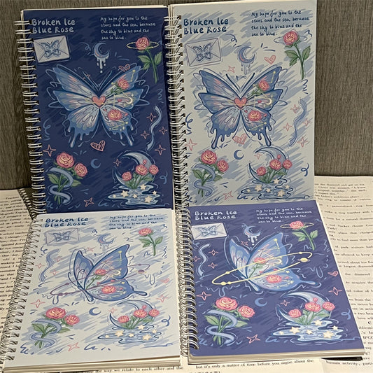 Broken Ice Blue Rose Butterfly Spiral Notebook – Aesthetic Kawaii Journal | Cute Ruled Diary for School, College & Office (Single Piece)