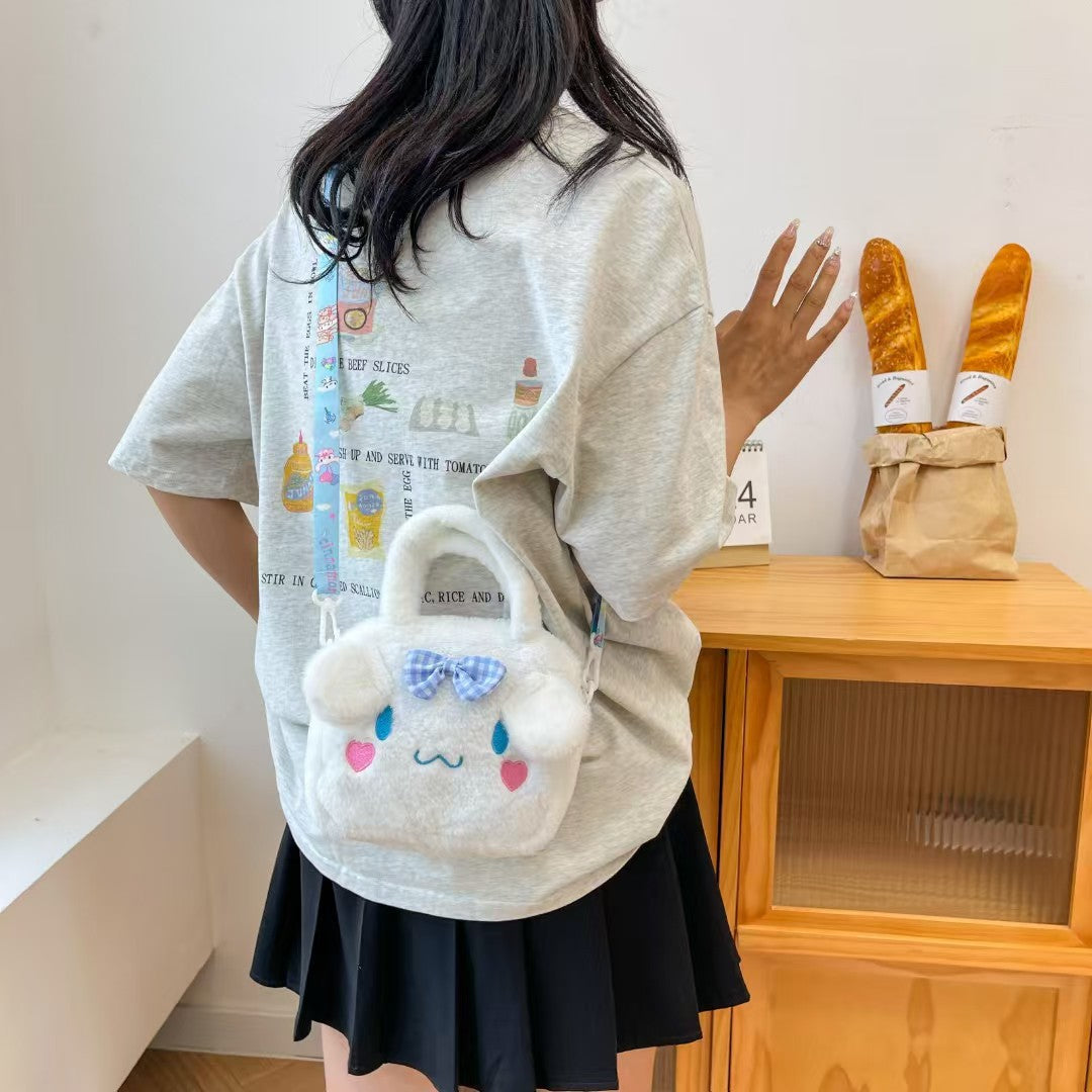 Kawaii Plush Cartoon Character Handbag for Girls β Cute Furry Crossbody Bag | Sanrio & Cartoon Style Shoulder Bag
