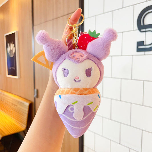 Kawaii Ice Cream Plush Keychain Set – My Melody, Cinnamoroll & Kuromi | Cute Sanrio-Inspired Soft Keychains