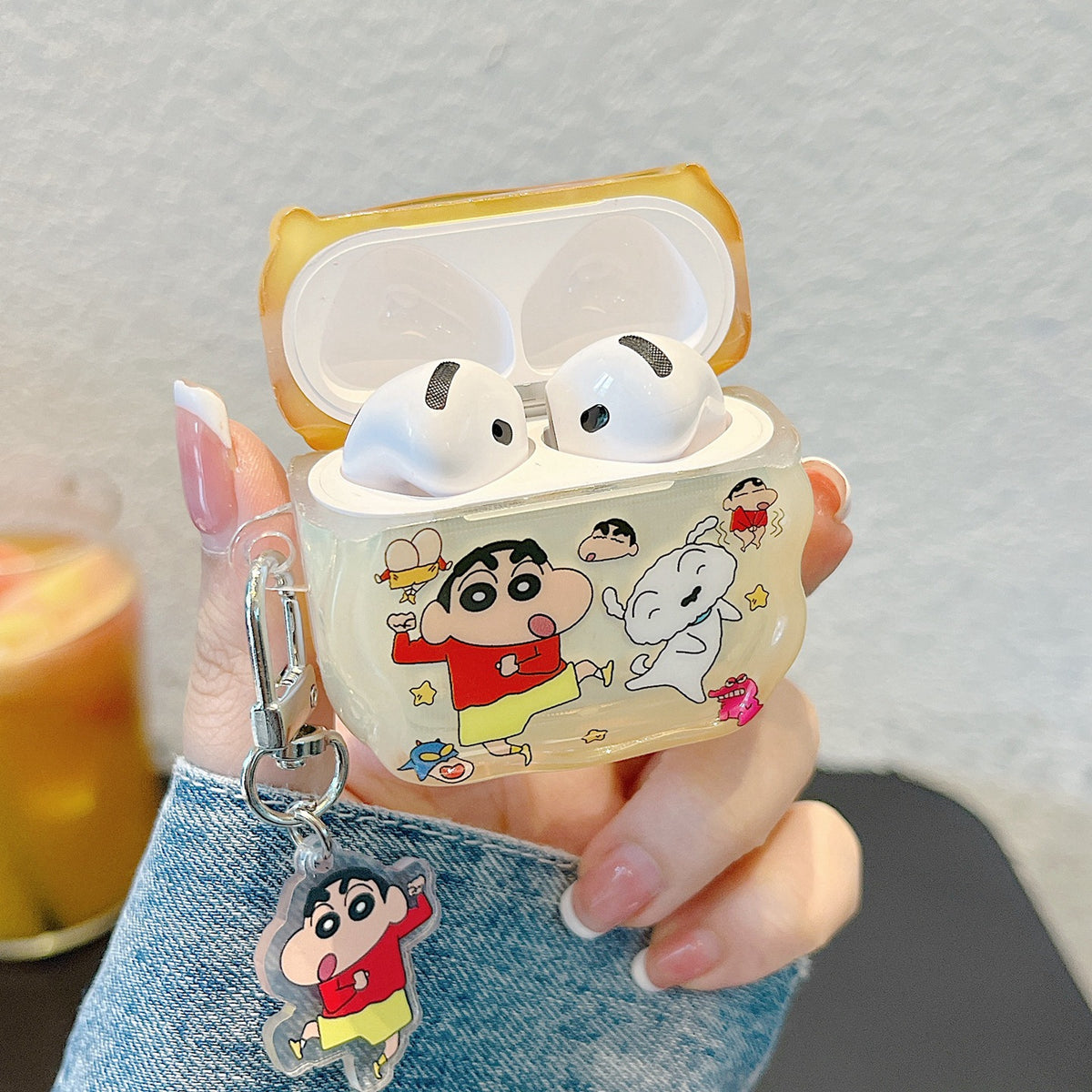 Shinchan AirPods Case with Keychain | Cute Cartoon Transparent Protective Cover for AirPods Pro 2 & Compatible Models