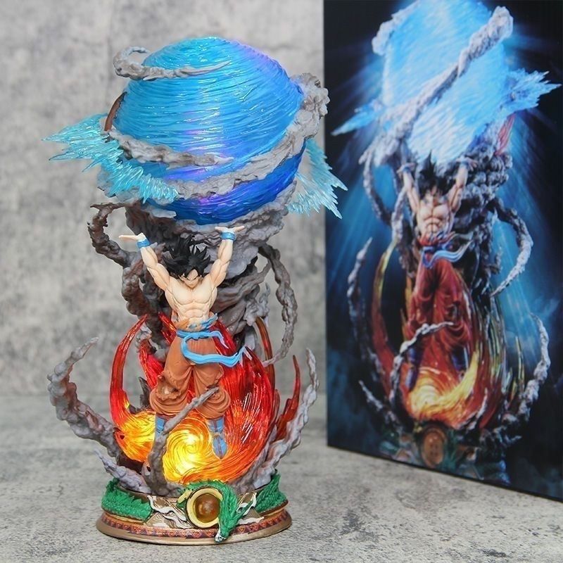 Son Goku Spirit Bomb Anime Action Figure with LED Light – Dragon Ball Z Goku Energy Attack Collectible Statue – 22 CM DBZ Anime Figurine for Fans & Collectors