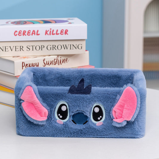 Kawaii Plush Desk Organizer Box – Cute Cartoon Storage Basket for Makeup, Stationery & Phone Holder (Soft Furry Multi-Purpose Organizer)