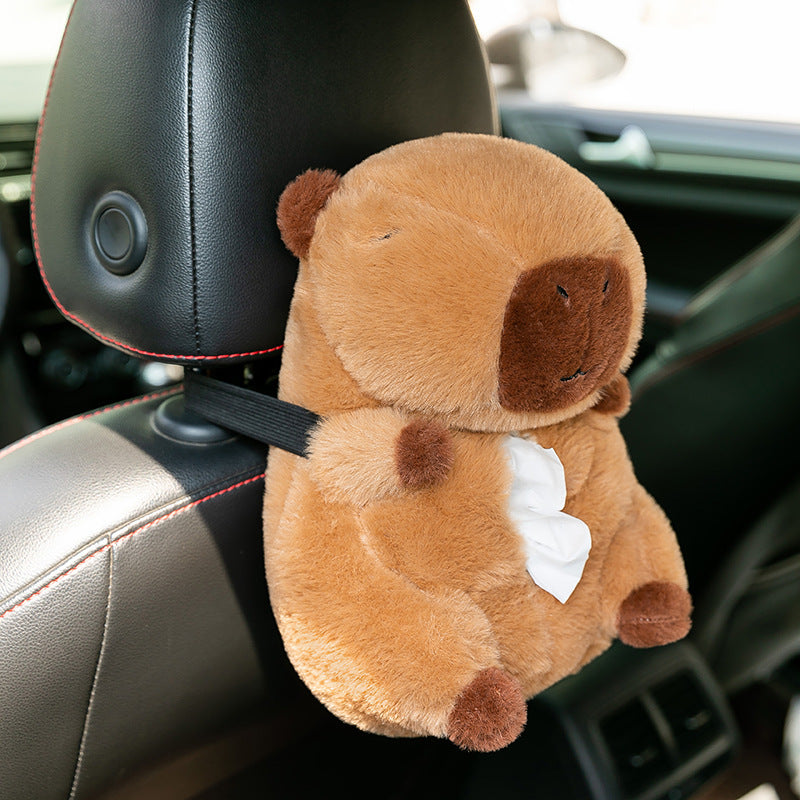 Cute Capybara Car Tissue Box Holder โ Adorable Plush Tissue Dispenser for Car, Home & Office