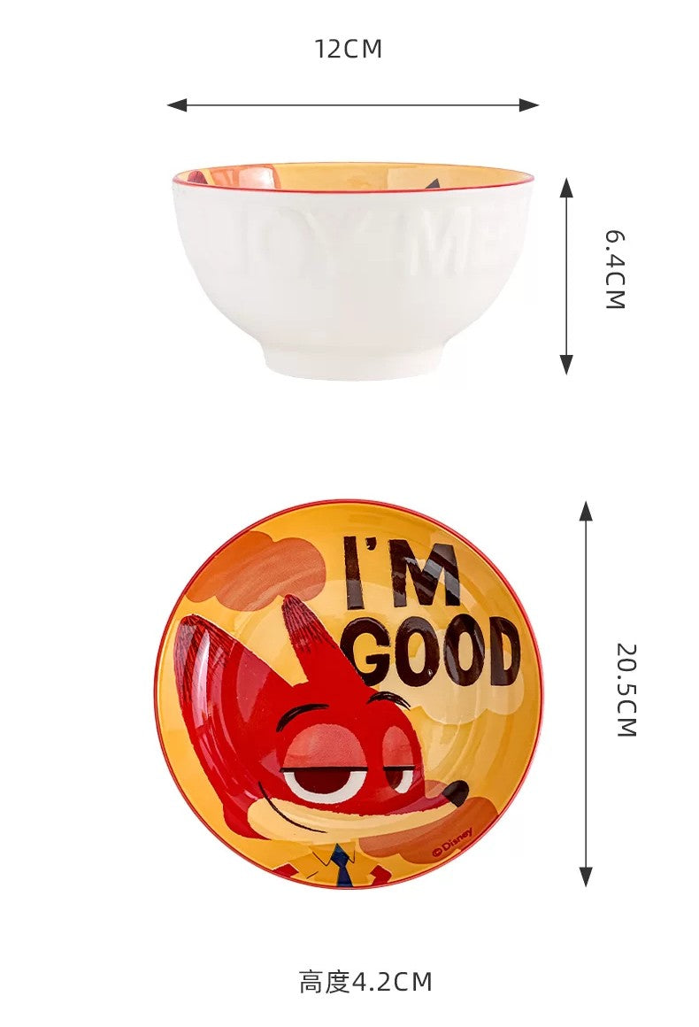 Disney Zootopia Ceramic Bowl Set of 4 | Cute Cartoon Character Rice, Cereal, Soup & Snack Bowls | Zootopia Gift Set for Kids & Disney Fans