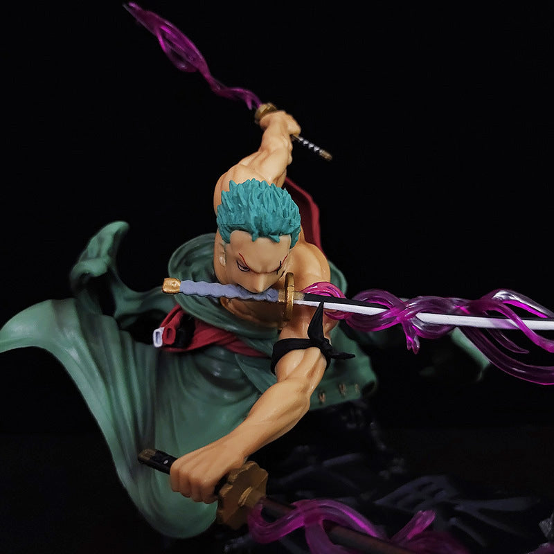 Roronoa Zoro Three Sword Style Anime Action Figure – One Piece Zoro Collectible Statue with Dual Head & 3 Swords – Premium Anime Figurine for Collectors (Approx. 22-25 cm)
