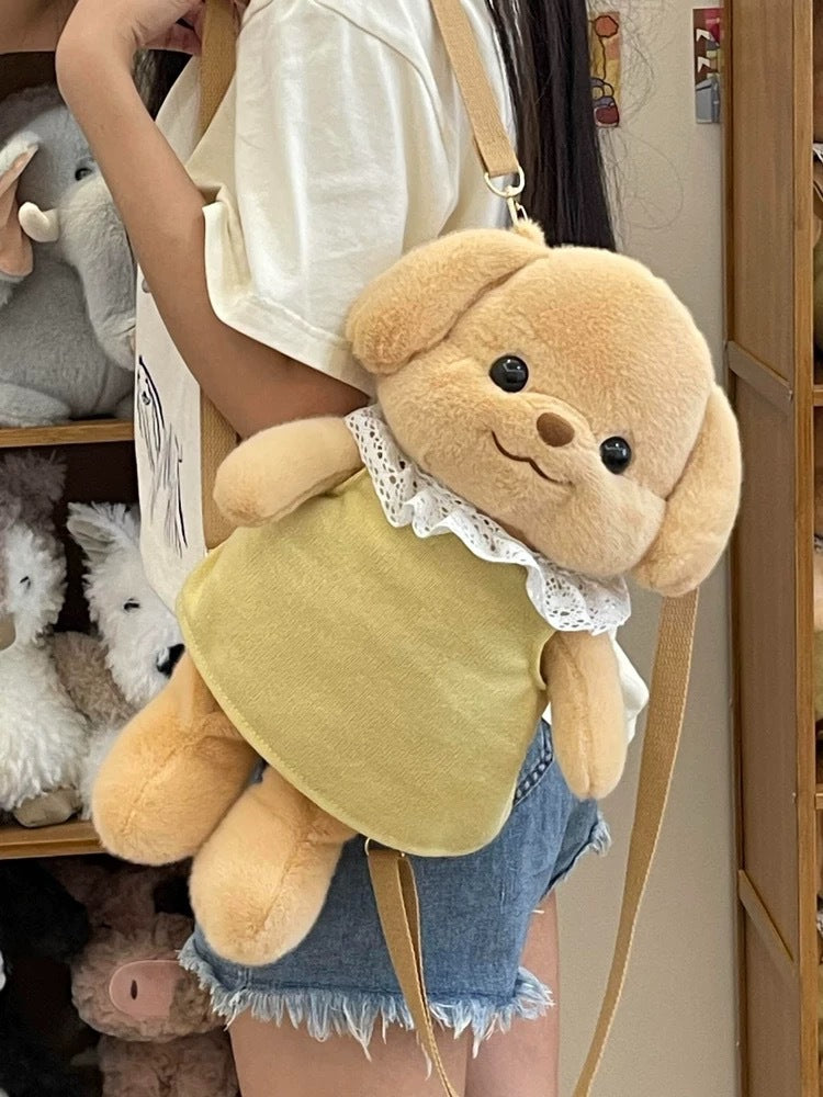 Kawaii Plush Puppy Backpack for Girls – Cute Teddy Dog Soft Toy Bag | Mini Doll School & Travel Backpack