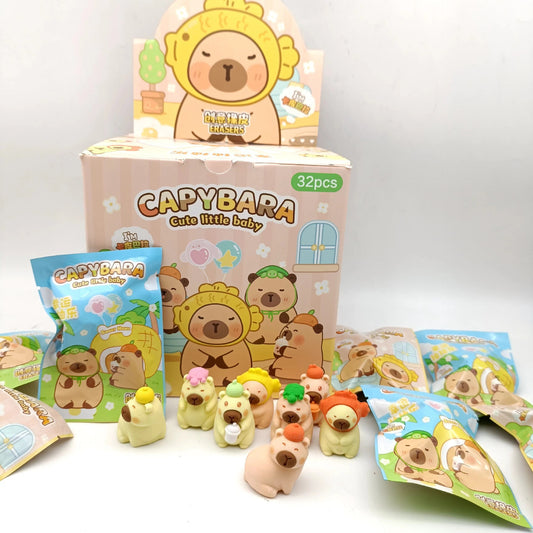 Capybara Cute Little Baby Blind Pouch Erasers – Pack of 6 | Kawaii Cartoon Mini Erasers for Kids & Students