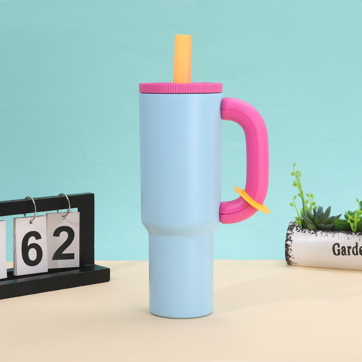 Kawaii Pastel Large Handle Straw Tumbler Cup (Single Piece)