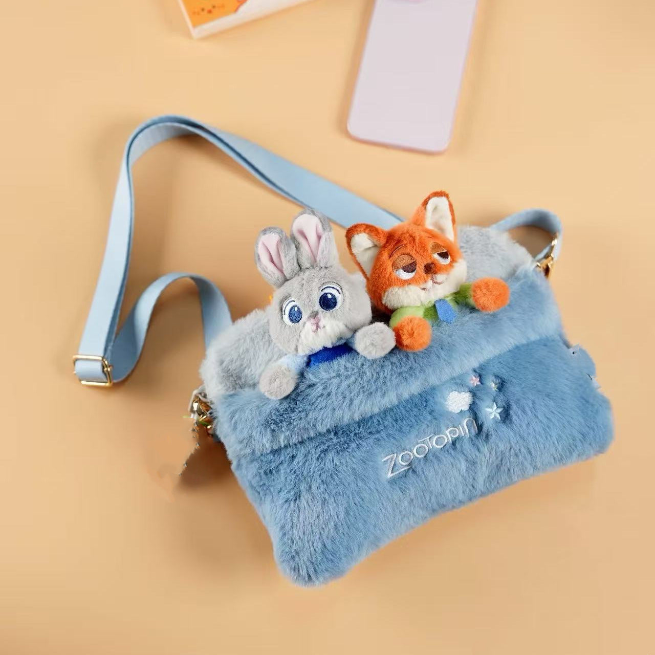 Disney Zootopia Plush Sling Bag – Judy Hopps & Nick Wilde Cute Furry Crossbody Shoulder Bag for Kids & Teens