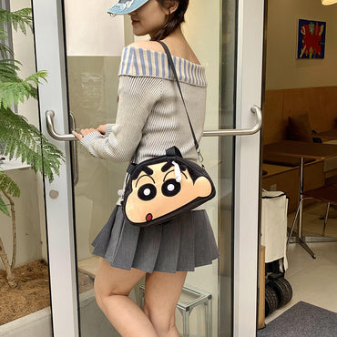Cute Shinchan Face Plush Sling Bag for Girls – Kawaii Mini Shoulder Bag | Soft Anime Character Crossbody Handbag