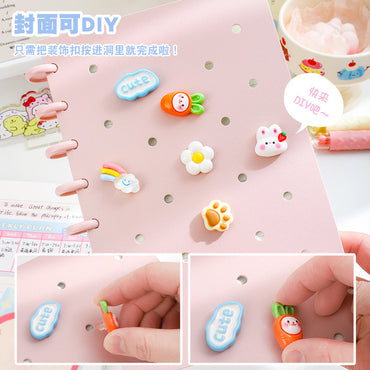 Kawaii DIY Loose-Leaf Notebook Binder – Cute Disc Bound Aesthetic Planner Journal with Decorative Charms