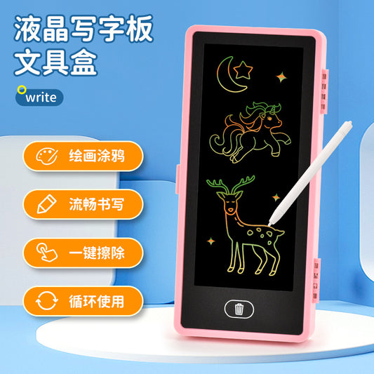 LCD Writing Tablet Pencil Box – Reusable Digital Drawing Pad Stationery Case for Kids | Erasable Drawing Board with Stylus | Smart Study & Art Organizer